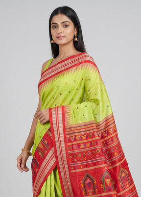 Green Handloom Bomkai Pure Silk Saree With Blouse Piece