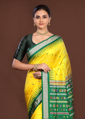 Yellow Handloom Bomkai Pure Silk Saree With Blouse Piece