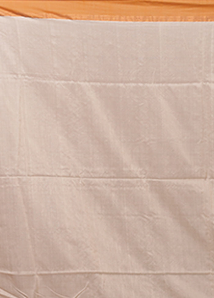 Cream Handloom Matka Pure Silk Saree With Blouse Piece