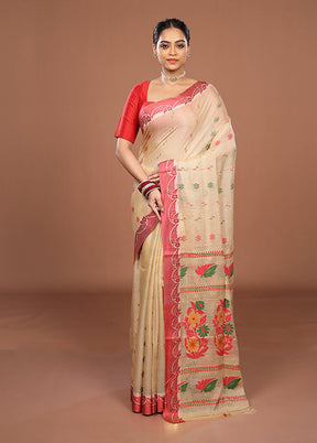 Cream Matka Silk Saree With Blouse Piece