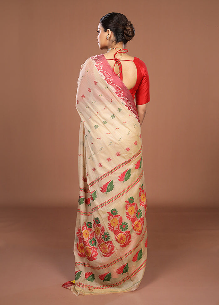 Cream Matka Silk Saree With Blouse Piece