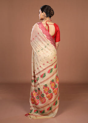 Cream Matka Silk Saree With Blouse Piece