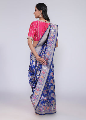Blue Handloom Katan Pure Silk Saree With Blouse Piece