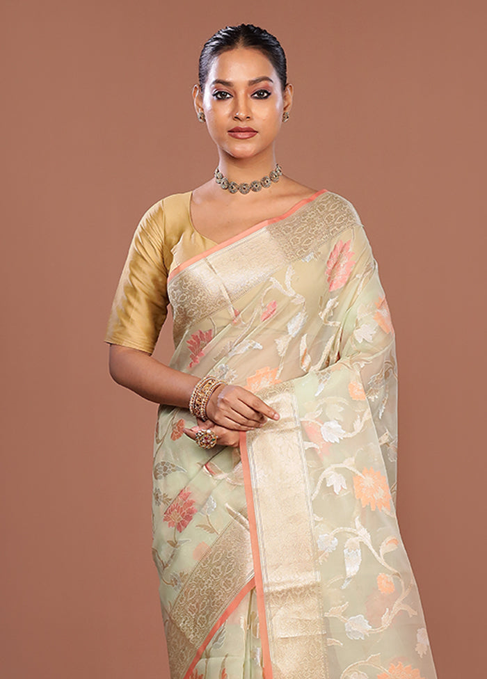 Green Organza Saree With Blouse Piece