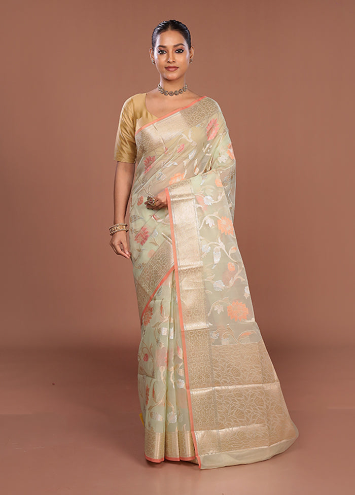 Green Organza Saree With Blouse Piece