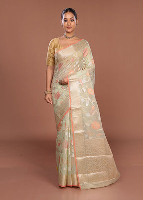 Green Organza Saree With Blouse Piece