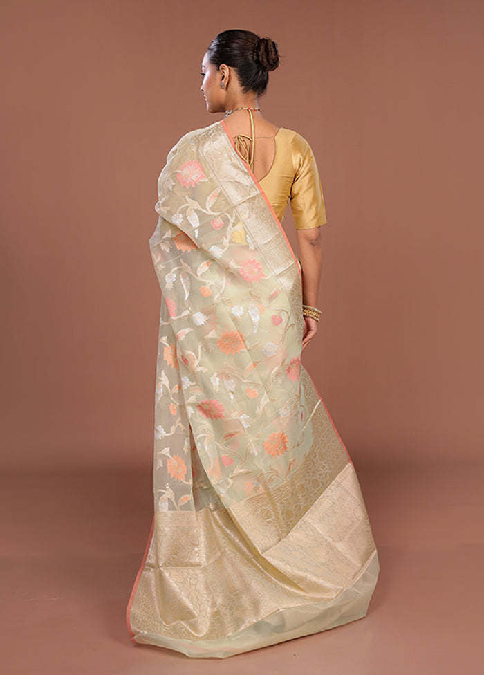 Green Organza Saree With Blouse Piece