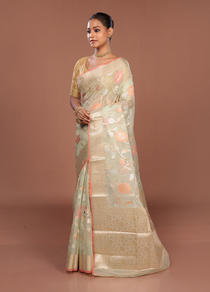 Green Organza Saree With Blouse Piece