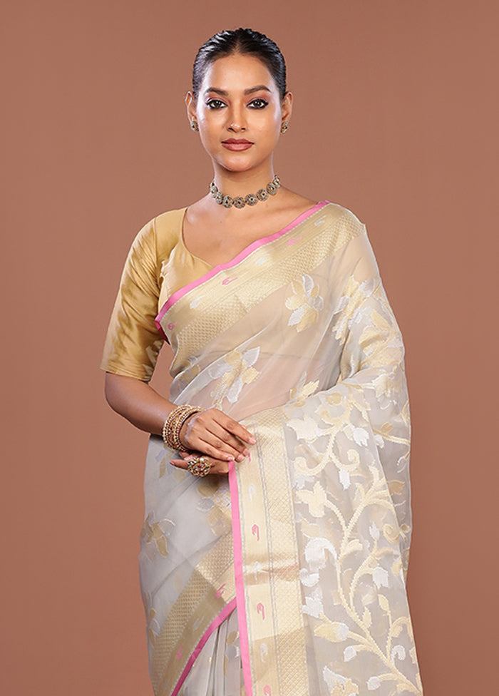 Cream Organza Saree With Blouse Piece