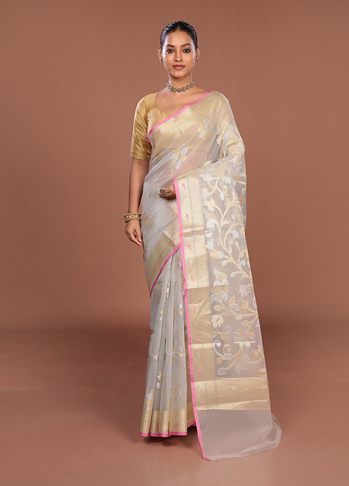 Cream Organza Saree With Blouse Piece
