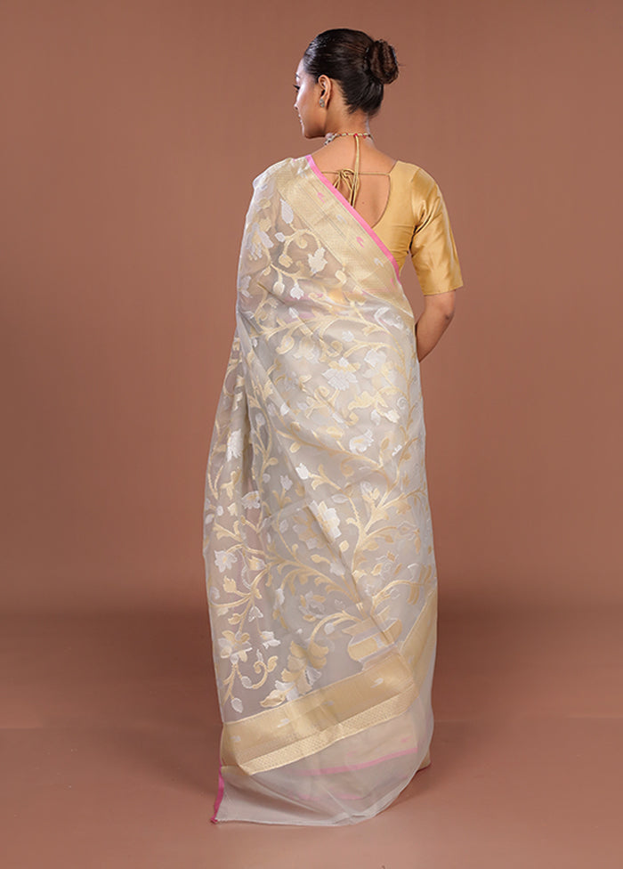 Cream Organza Saree With Blouse Piece
