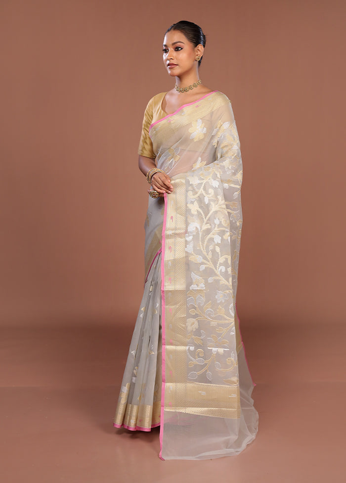 Cream Organza Saree With Blouse Piece