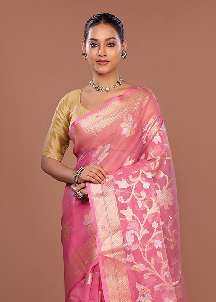 Pink Organza Saree With Blouse Piece