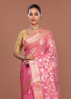 Pink Organza Saree With Blouse Piece