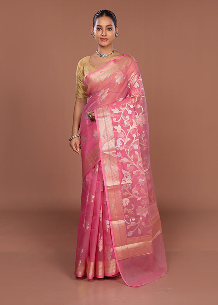 Pink Organza Saree With Blouse Piece