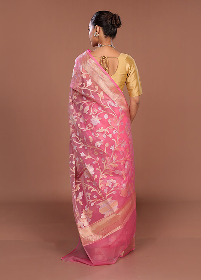 Pink Organza Saree With Blouse Piece