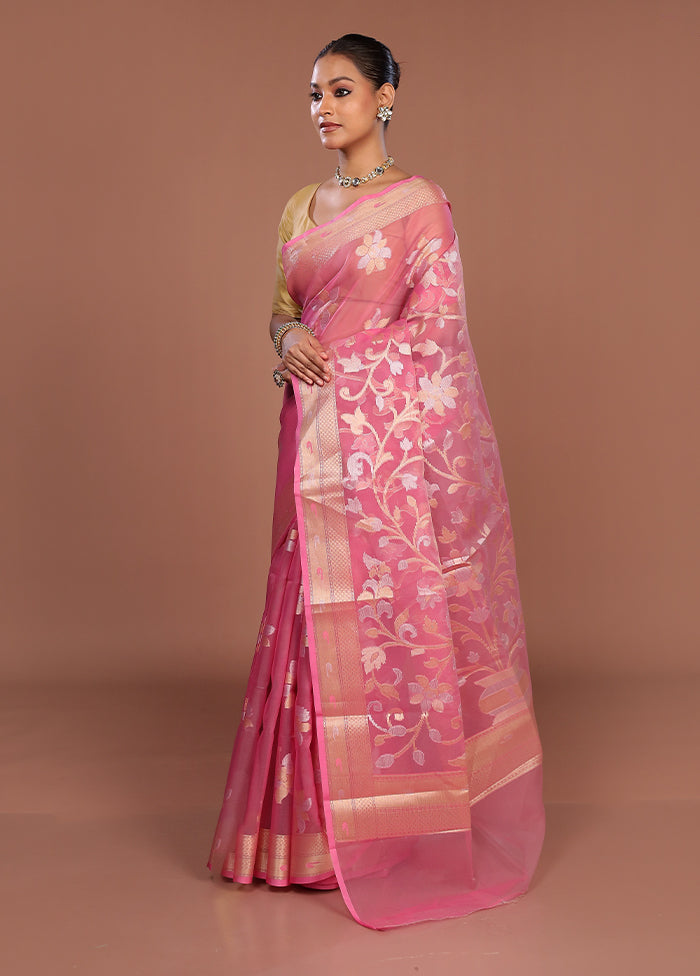 Pink Organza Saree With Blouse Piece