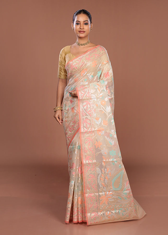 Cream Organza Saree With Blouse Piece