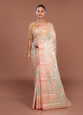 Cream Organza Saree With Blouse Piece