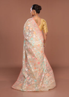 Cream Organza Saree With Blouse Piece
