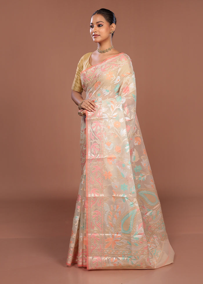 Cream Organza Saree With Blouse Piece