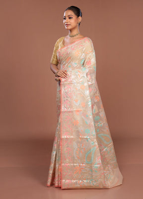 Cream Organza Saree With Blouse Piece