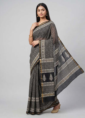 Black Chanderi Silk Saree With Blouse Piece