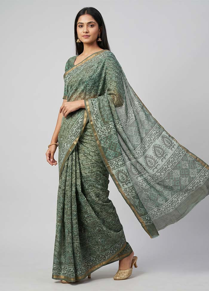 Green Chanderi Silk Saree With Blouse Piece