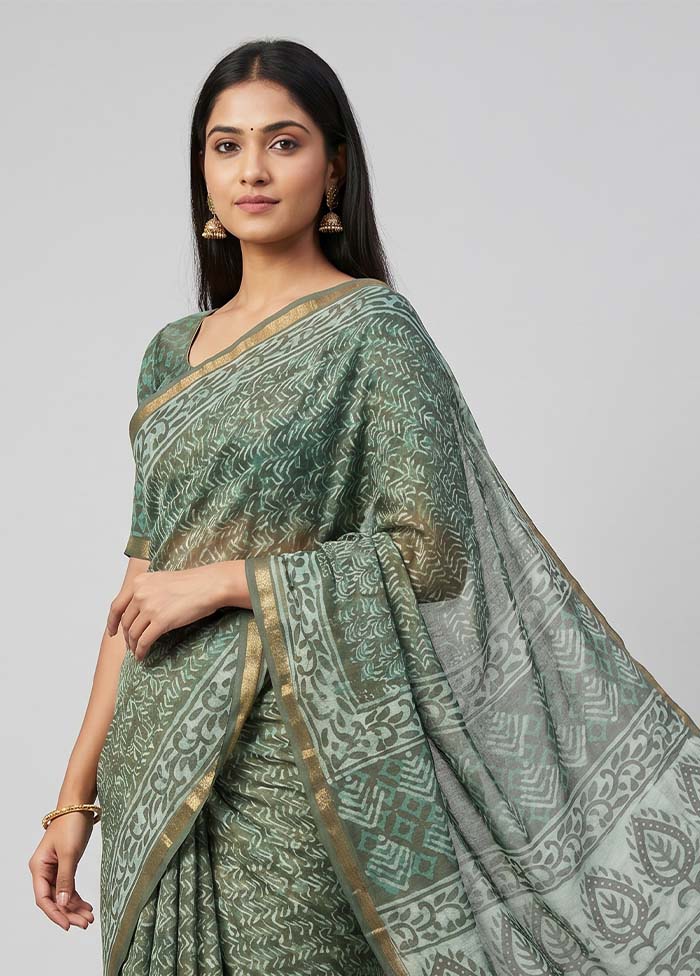 Green Chanderi Silk Saree With Blouse Piece
