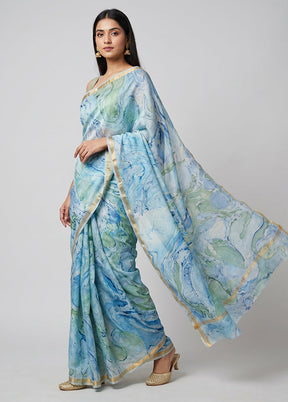 Blue Chanderi Silk Saree With Blouse Piece