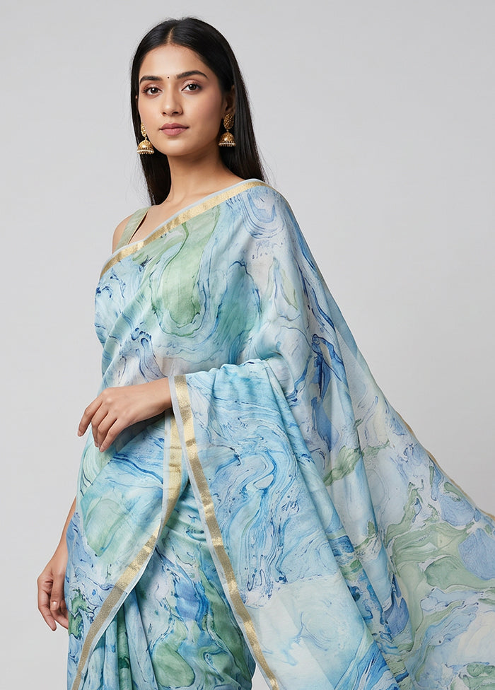 Blue Chanderi Silk Saree With Blouse Piece