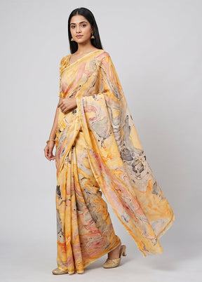 Grey Chanderi Silk Saree With Blouse Piece