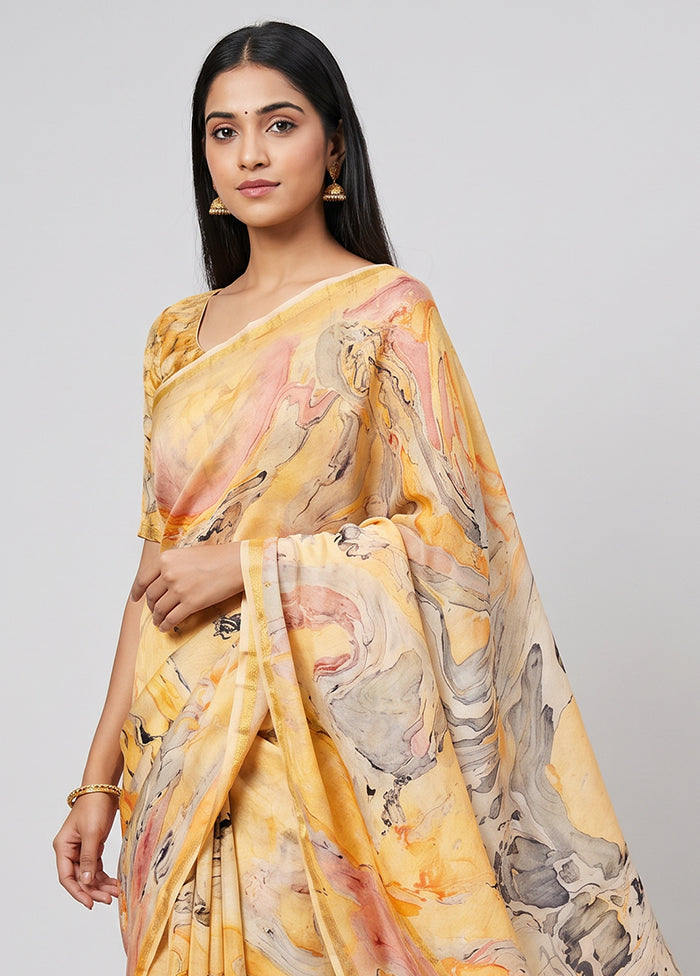 Grey Chanderi Silk Saree With Blouse Piece