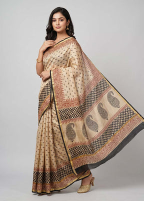 Cream Chanderi Silk Saree With Blouse Piece
