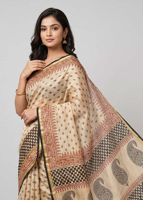 Cream Chanderi Silk Saree With Blouse Piece