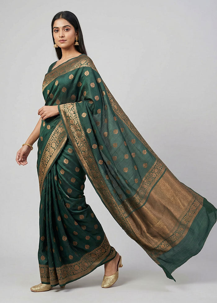 Green Katan Silk Saree With Blouse Piece