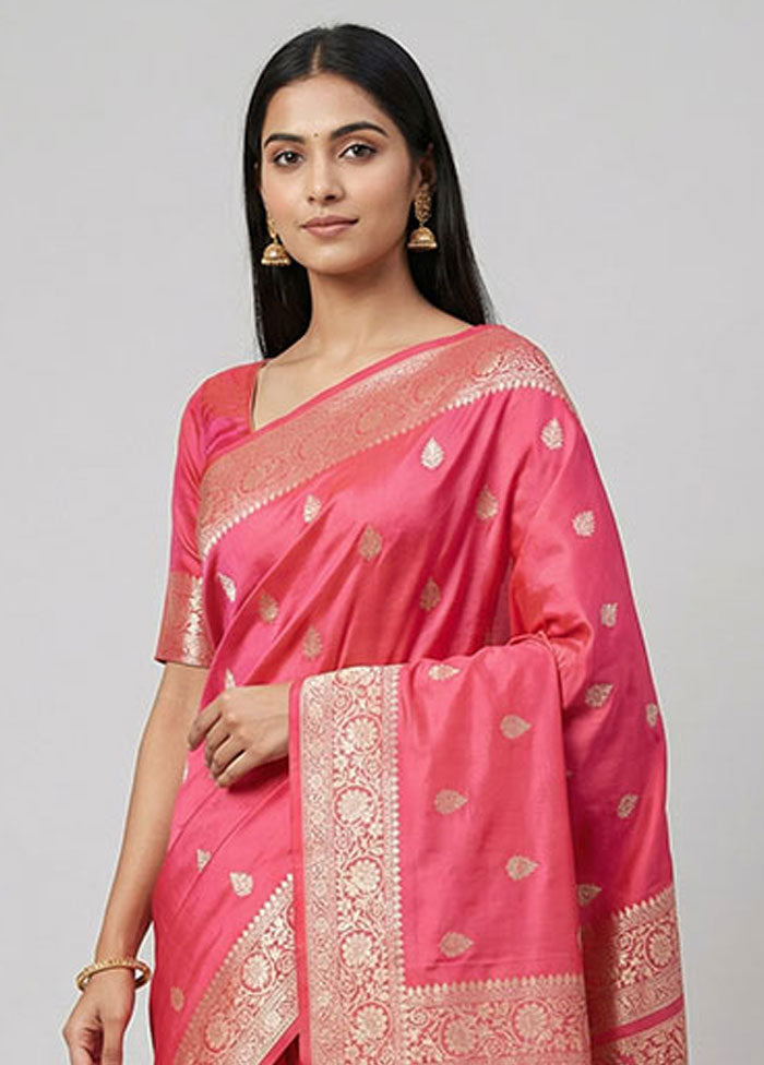 Pink Katan Silk Saree With Blouse Piece