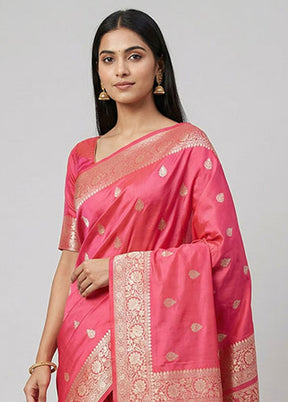 Pink Katan Silk Saree With Blouse Piece