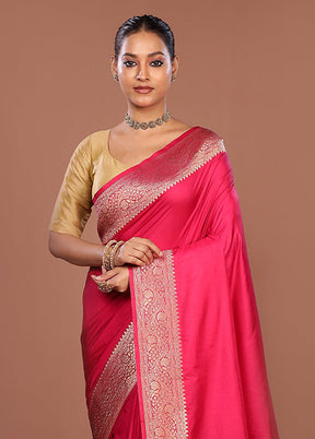 Pink Dupion Silk Saree With Blouse Piece