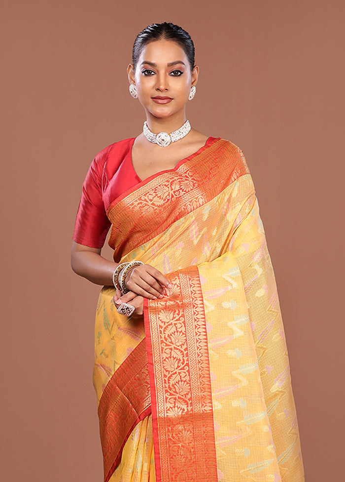 Yellow Cotton Saree With Blouse Piece