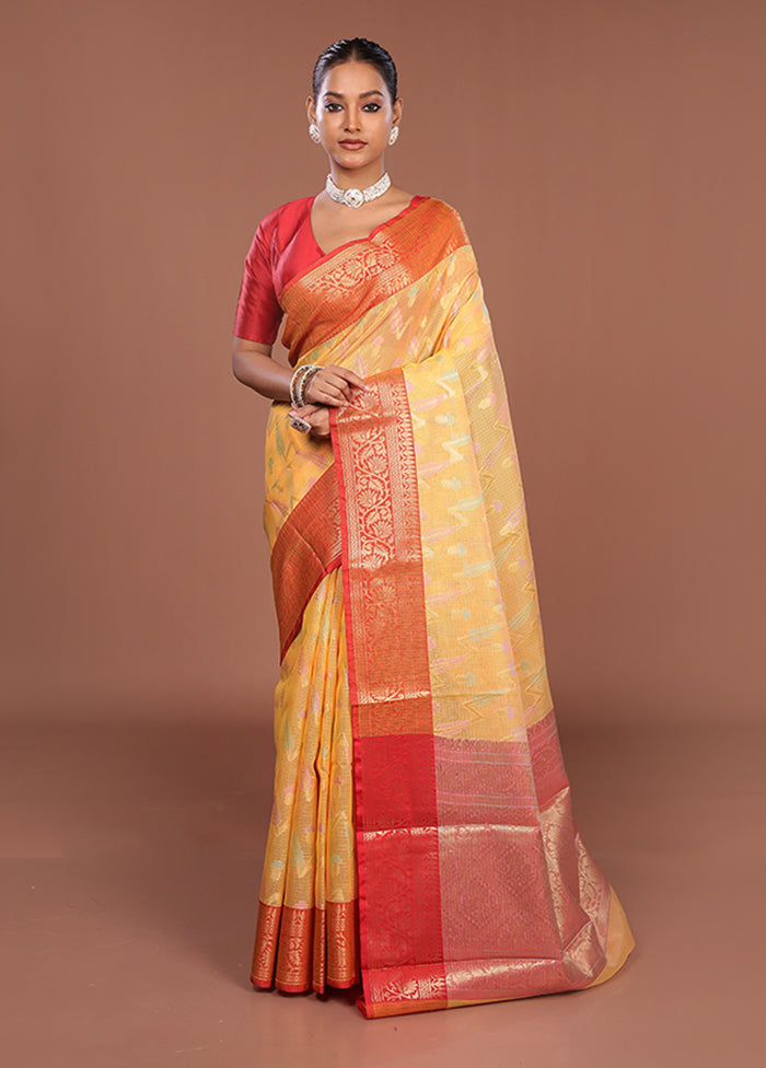 Yellow Cotton Saree With Blouse Piece