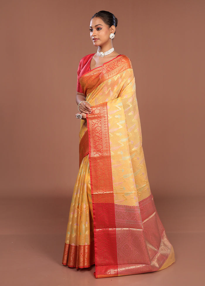 Yellow Cotton Saree With Blouse Piece
