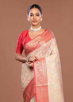 Cream Cotton Saree With Blouse Piece