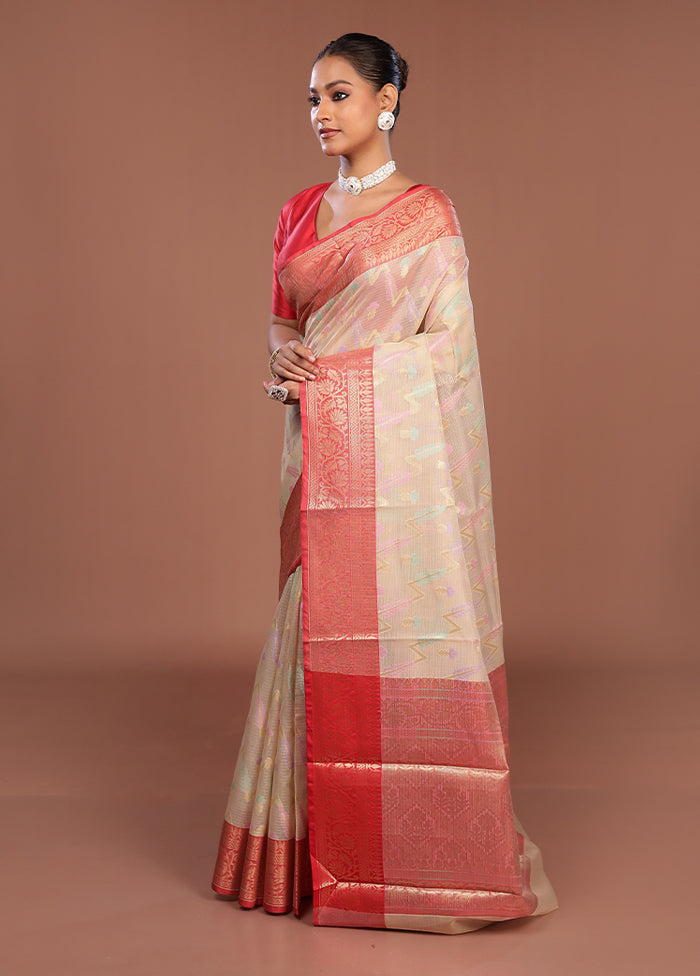 Cream Cotton Saree With Blouse Piece