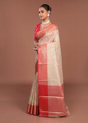 Cream Cotton Saree With Blouse Piece