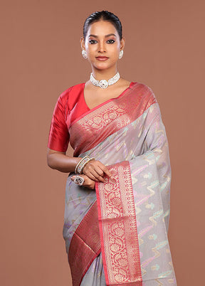 Grey Cotton Saree With Blouse Piece