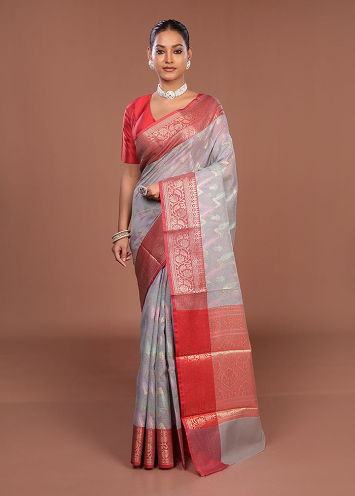 Grey Cotton Saree With Blouse Piece