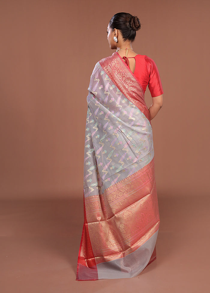 Grey Cotton Saree With Blouse Piece