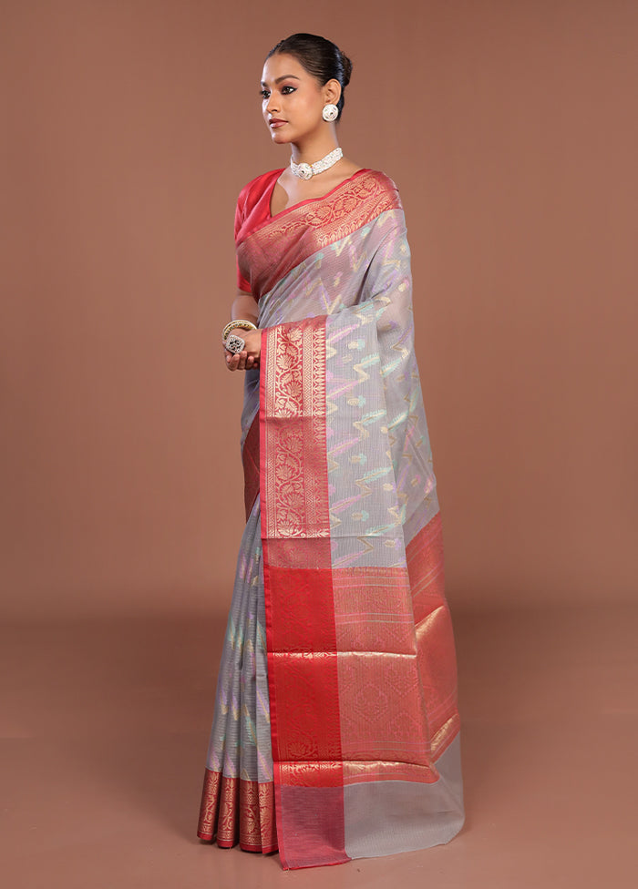 Grey Cotton Saree With Blouse Piece
