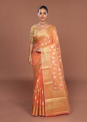 Orange Cotton Saree With Blouse Piece